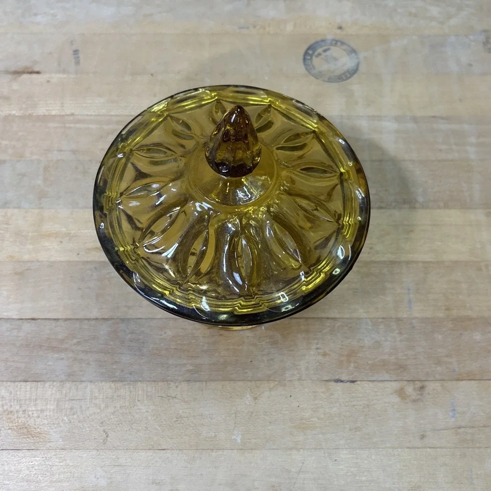 Vintage Anchor Hocking Amber Glass Fairfield Footed Candy Dish With Lid